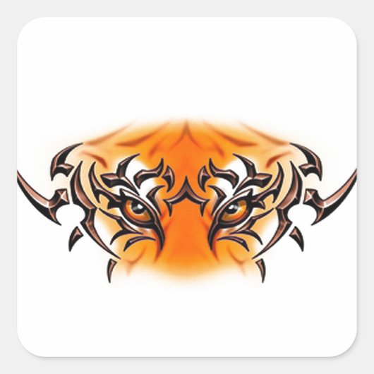 white-tiger-tattoo-color-eyes-face quadratischer aufkleber (Vorderseite)
