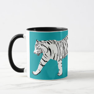 White Tiger über Aquamarine Illustration Personal Tasse