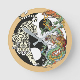 White tiger versus green dragon in the yin yang ro runde wanduhr