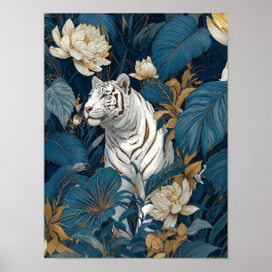 White Tiger Wall Art   Jungle Botanical Poster