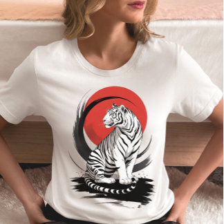 White Tiger With Red Sun Artistic  Tri-Blend Shirt