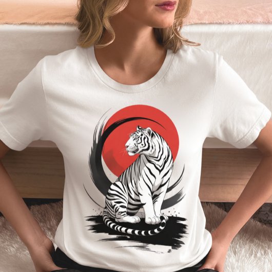 White Tiger With Red Sun Artistic  Tri-Blend Shirt