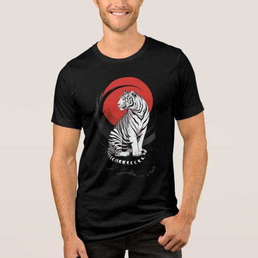 White Tiger With Red Sun Artistic Tri-Blend Shirt (Vorderseite)