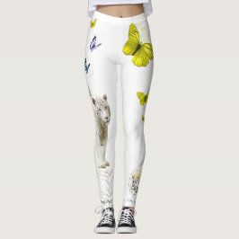 White Tiger Yellow Butterfly Gold Stardus Leggings