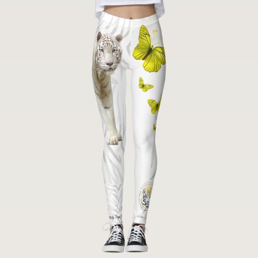White Tiger Yellow Butterfly Leggings (Vorderseite)