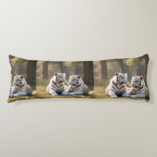 White Tigers in Soft Forest Light – Elegant Seitenschläferkissen (Vorderseite)
