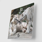 White Tigers Quadratische Wanduhr (Winkel)