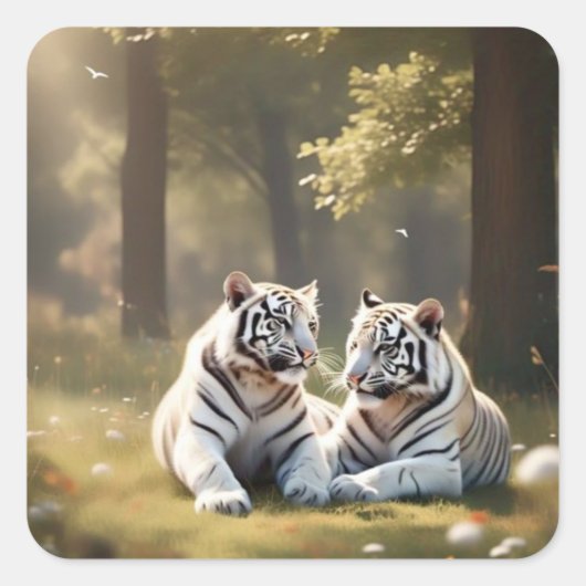 White Tigers Serenity – Minimal Wildlife Sticker (Vorderseite)