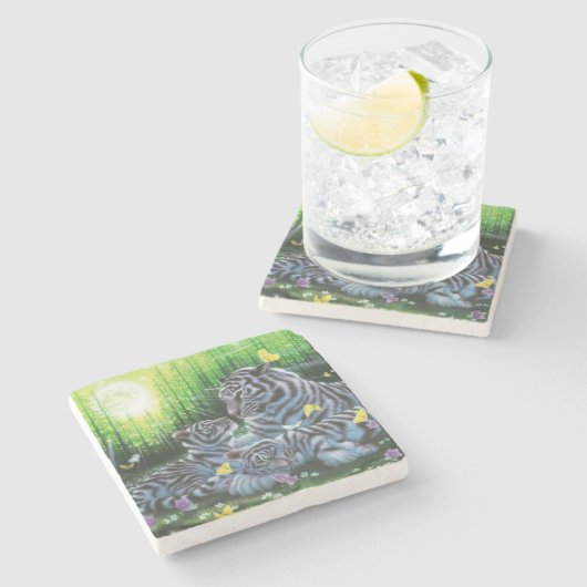 White Tigers Steinuntersetzer (Seitenansicht)