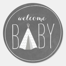 White Tipi Baby Showaufkleber - Chalkboard Runder Aufkleber