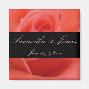 White Tipped Pink Rose Personal Wedding Magnet