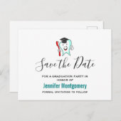 White Tooth mit Graduierstift Save the Date Einladungspostkarte (Vorne/Hinten)