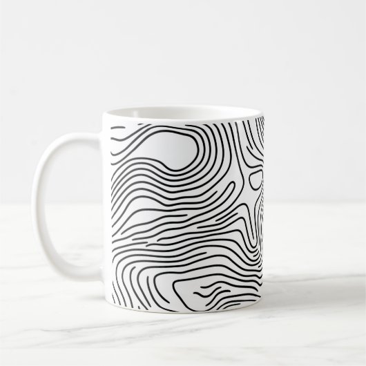 White Topographic Line Art 🌍 Kaffeetasse (Links)