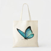 White Tote Bag with Blue Butterfly & Blue Flowe Tragetasche (Vorne)