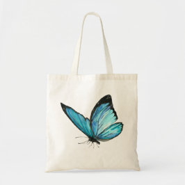 White Tote Bag with Blue Butterfly & Blue Flowe Tragetasche