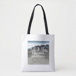 White Tote Tasche - Zwei Herzen im Sand