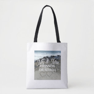 White Tote Tasche - Zwei Herzen im Sand