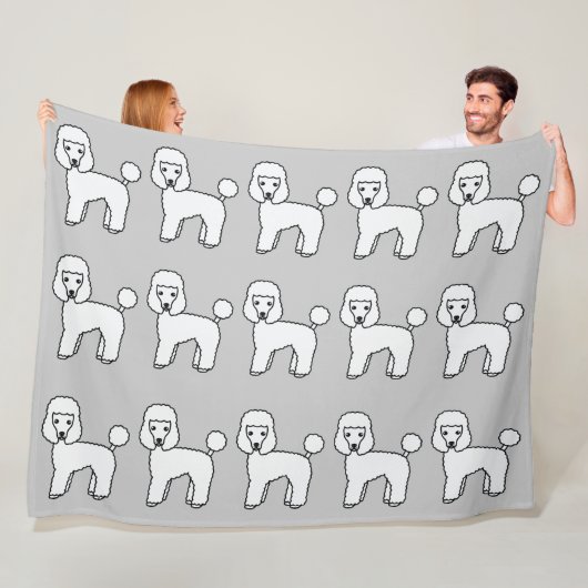 White Toy Poodle Hunde Muster auf Grau Farbe Fleecedecke (Beispiel)