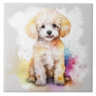White Toy Poodle Watercolor Puppy Fliese