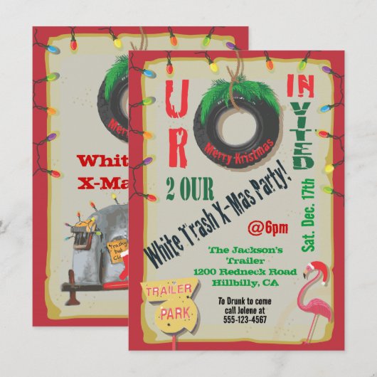 White Trailer Trash Weihnachten Party Einladungen (Vorne/Hinten)