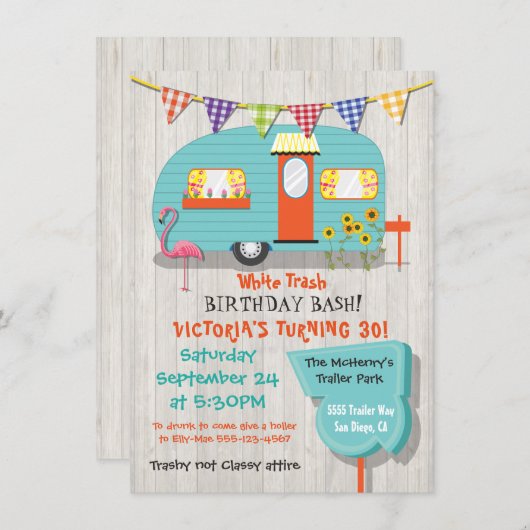 White Trash Birthday bash Party Einladung (Vorne/Hinten)