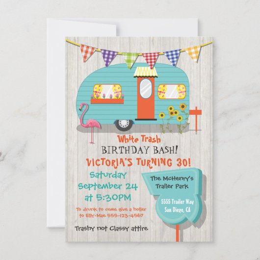 White Trash Birthday bash Party Einladung (Vorderseite)