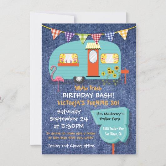 White Trash Birthday bash Party Einladung (Vorderseite)