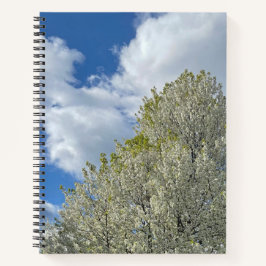 White Tree Blue Sky Clouds Photo Notizblock