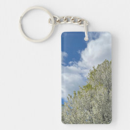 White Tree Blue Sky Clouds Photo Schlüsselanhänger