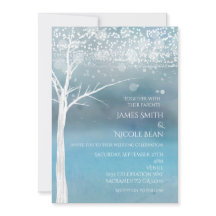 White Tree Winter Blue Elegante Einladung Hochzeit