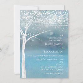 White Tree Winter Blue Elegante Einladung Hochzeit