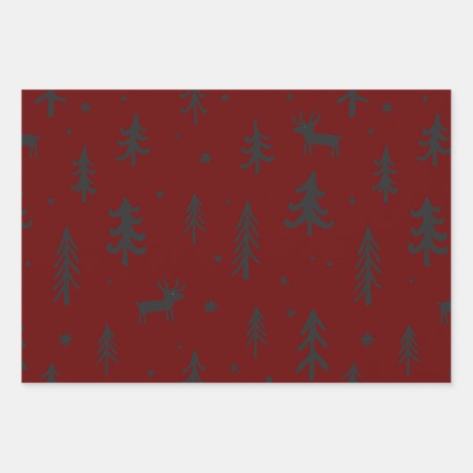 White Trees Illustrations Red Christmas Pattern Geschenkpapier Set (Vorderseite 2)