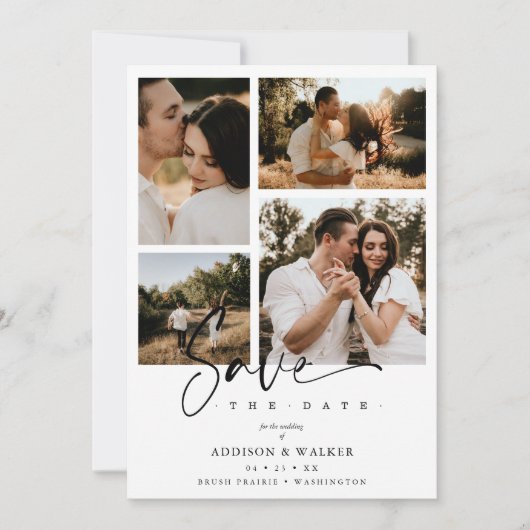 White Trendy Collage Wedding Rett Datum 4 Fotos (Vorderseite)