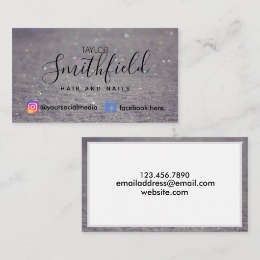 White Trendy Glitzer Hair and Nails Salon Modern Visitenkarte (Vorne/Hinten)