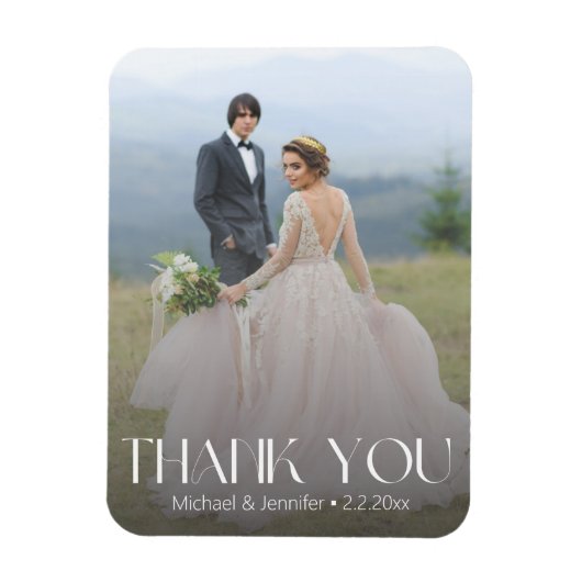 White trendy Typografy Hochzeit Foto vielen Dank Magnet (Vertikal)
