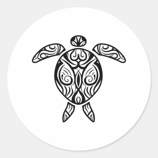 White Tribal Hawaiian Tattoo Boho Sea Turtle Runder Aufkleber (Vorderseite)