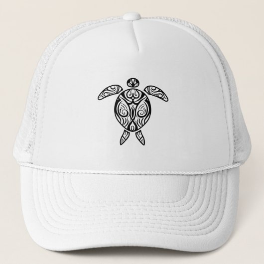 White Tribal Hawaiian Tattoo Boho Sea Turtle Truckerkappe (Vorderseite)