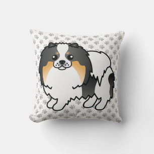 White Tricolor Spitz Niedlich Cartoon Dog & Paws Kissen