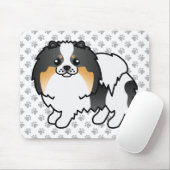 White Tricolor Spitz Niedlich Cartoon Dog & Paws Mousepad (Mit Mouse)