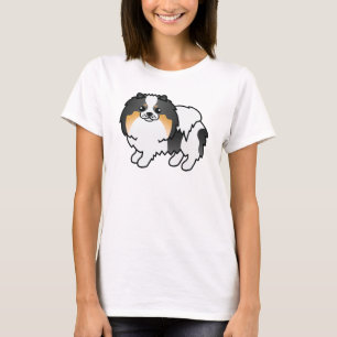 White Tricolor Spitz Niedlich Cartoon Dog T-Shirt