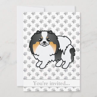 White Tricolor Spitz Niedlich Hund Geburtstagspart Einladung