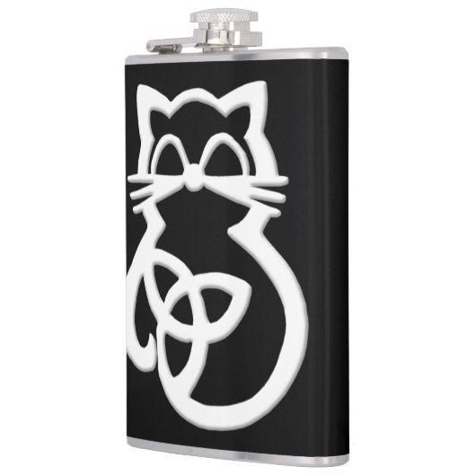 White Trinity Knot Celtic Cat Flask Flachmann (Links)
