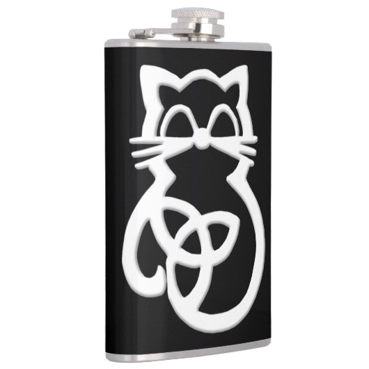 White Trinity Knot Celtic Cat Flask Flachmann (Rechts)