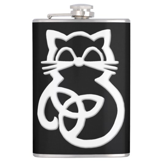 White Trinity Knot Celtic Cat Flask Flachmann (Vorderseite)