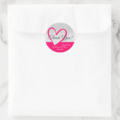 White Tropfens Pink Herzkalligraphie Danke Label Runder Aufkleber (Tasche)