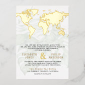 White Tropical Destination World Map Wedding Gold Folieneinladung (Vorderseite)