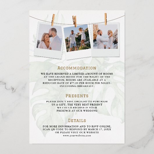 White Tropical Destination World Map Wedding Gold Folieneinladung (Rückseite)