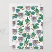 White Tropical Floral Foliage and Leopard Faces Einladung (Rückseite)