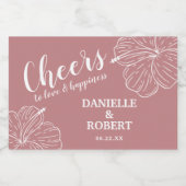 White Tropical Floral Hibiskus auf Dusty Rose Mini Schaumweinetikett (Einzelnes Label)