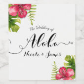 White Tropical Hibiskus Blätter Chic Wedding Wine Weinetikett (Einzelnes Label)